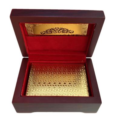 China Supply Plastic Top Qualified Gold Playing Cards With Wooden Box for sale