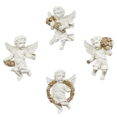 China Beautiful Home Decoration Polyresin Europe Decoration Resin Angel Statue Figurine Handmade White Home Decor Resin Angel Home Wall Stickers for sale