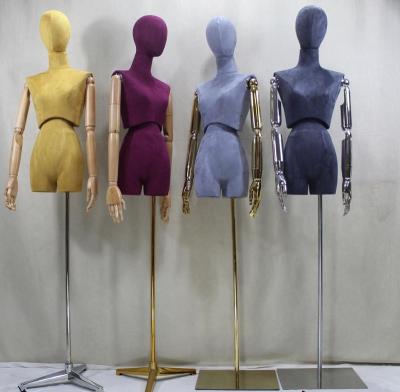 China Customize Hot Sale Colorful Painting Wrapped Female Half Body Dress Mannequin Shape Mannequin Torso With Wooden Arms for sale