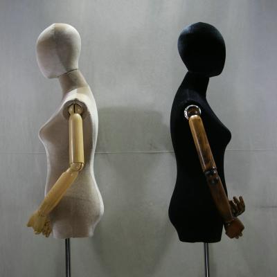 China Customize Wooden Half Body Mannequin Torso With Arms Mannequin Head And Torso Velvet Mannequin Dress Form for sale