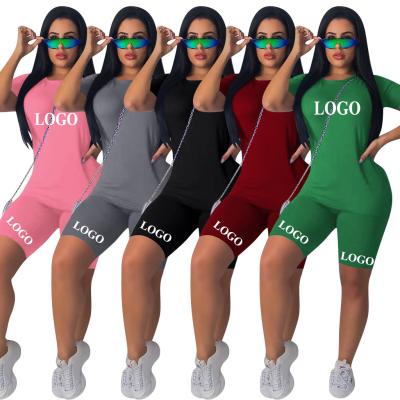 China Anti-Static Women's PC Two Sets Cotton Summer Solid Color Casual Short Sleeve Top With Short Bottom Sets Logo Custom Sportswear RS00348 for sale