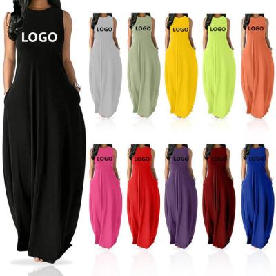 China Maxi Dress Short Sleeve Women Anti-Static Sundress Summer Solid Color Loose Pockets Ladies Long Dress Women Fashion Casual Maxi Dresses for sale