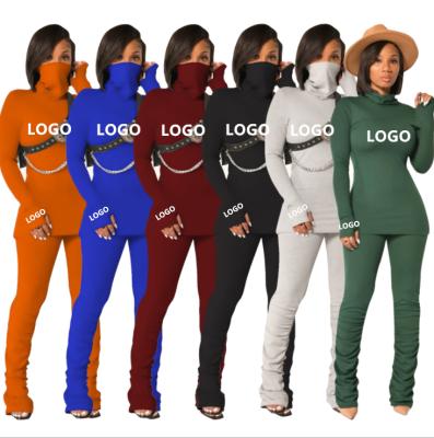 China Anti-Static Clothes For Women Two Piece Pants Set Workout Fitness Leisure Sets Long Sleeve Top With Bandana Stacked Joggers Sets LOGO Custom for sale