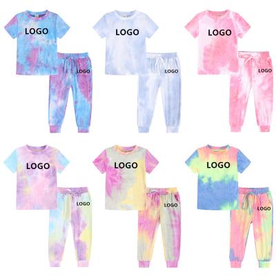 China Summer Logo Cotton Tie Dye Custom Kids Clothing Shorts Anti Shrink Sheaths Baby Boy Girl Kids Clothing Set 9M To 10T RS00804 for sale