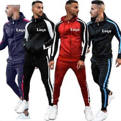 China Breathable Men 2 Pieces Set Sports Autumn Winter Contrast Color Custom Logo Hoodies Joggers 2 Pcs Sweat Suit Mens Tracksuit Set RS00948 for sale