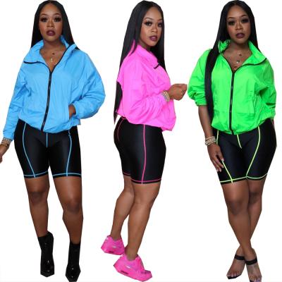 China 2021 Anti-Static Shorts Sets Women Two Piece Solid Color Long Sleeve Jacket Shorts Matching Two Piece Set Outfit For Women Overall Tracksuit for sale