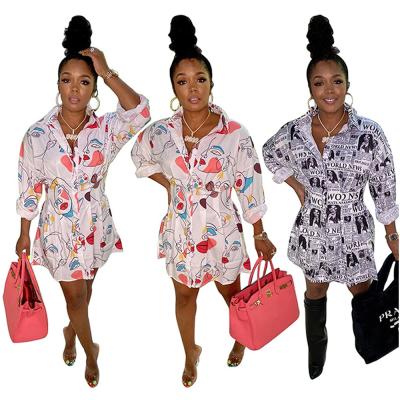 China Anti-Static Women's Clothing Ladies Fall New Arrivals Modest Newspaper Printed Long Sleeves Collared Casual Shirt Dress Manufacturer RS00824 for sale