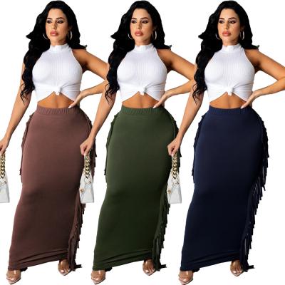 China Viable Women's Casual Autumn Fashion Bodycon Pencil Skirts Long Skirt Fringed Maxi Dress Womens Clothes Boutique RS01074 for sale