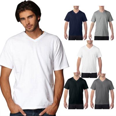 China Anti-Wrinkle Shirts For Men Designer Cotton Plain White Custom Print V Neck Custom Made Mens T-Shirts Shirts Wholesale Casual Men Tops RS00641 for sale