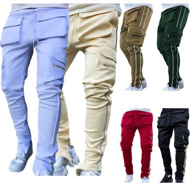 China Anti-Wrinkle Mens Pants Mens Stylish Sweatpants Teams Reflective Cargo Stripe Jogger Pants With Side Pockets Gym Fitness SportswearRS01016 for sale