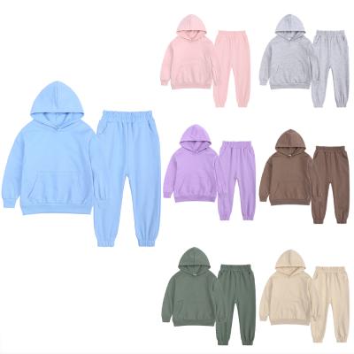 China Girls Casual Clothing Sets Wholesale Boys Girls Sweater Suits Kids Cotton Sweater Teens Solid Hooded Jogger Suits for sale