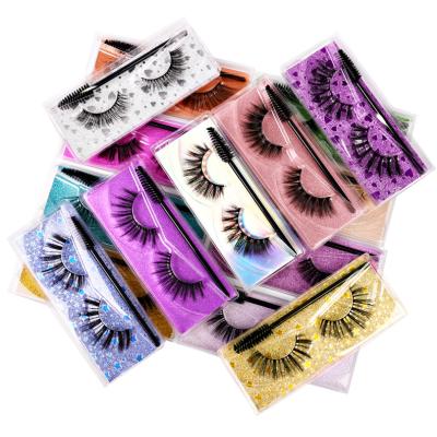 China High Quality Lashes 3d Lashes Wholesale Full Strip Lashes With Eyelash Brush Multicolor Lashes Box Card Bottom Natural Fiber V Series Lashes for sale