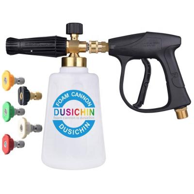 China DUSICHIN DUS-118 Foam Cannon Lance Pressure Washer Nozzle Tip Snow Soap Spray Gun Plastic Higher Flow Jet Wash Larger Container 1L for sale