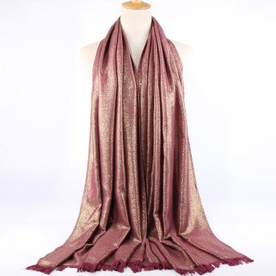 China New autumn and winter single side color gold single shawl cotton comfortable solid muslim double tassels and silk for sale