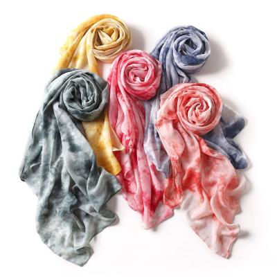 China Medium Woman Fashion Tie Dye Print Chiffom Cotton Tour Hizab Scarf Shawls Cloth Muslim Hijab famale for sale