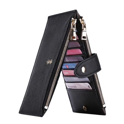 China Two Way Folding Anti Theft Fashion Leathe Zipper Position Women Multi Card Wallet Bag Multifunction Folding Card Holder Key Bag for sale