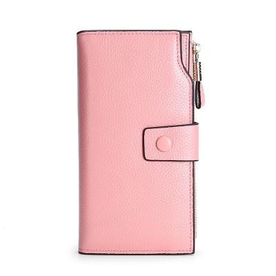 China Fashion Magnetic Clasp RFID Ladies Genuine Leather Wallet for sale