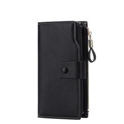 China 2021 Fashoion Large Capacity Card Wallet Long Position Three Times Solid Color Men's Multi Buckle Card Bag Ladies Multifunctional for sale