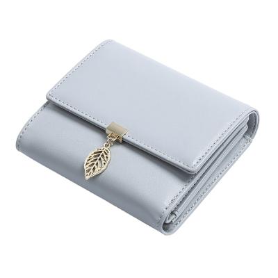 China Mini PU Anti-theft Cash Envelope Leaves Card Dangling Multi Position Three Times Women Anti Theft Short Card Bag Wallet for sale