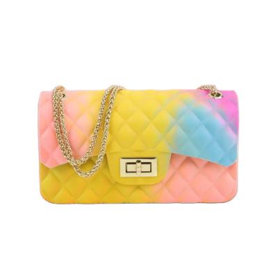 China 2021 New Fashionable Stylish USA Fashion Lady Candy Rainbow Colors Single Chain Shoulder Bags PVC Jelly for sale