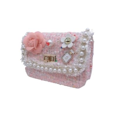 China 2021 New Fashionable Small Flower Pearl Rose Mini Bag Mini Shoulder Chain Messenger Children Girls Diagonal Wallet Purse for sale