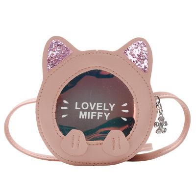 China 2021 Fashion Girls' Cute Cat And Sequined Ear Clear Face Bags Crossbody Shoulder Belt Children Clips Handbag Purse Jelly for sale