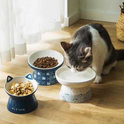 China Stocked Ceramic Cat Bowls Japanese Style Pet Supplies Food Dishes Water Feeder Bowl for sale