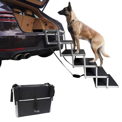 China Dropshipping 5-Step Stocked Dog Stairs Steps For Cars Pet Folding Ramp Camping Collapsible Stairs for sale