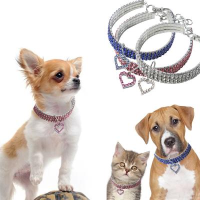 China Europe Manufacturer Pet Supplies Bling Rhinestone Dog Collar Pet Products Pet Heart Collar Dog Harness for sale