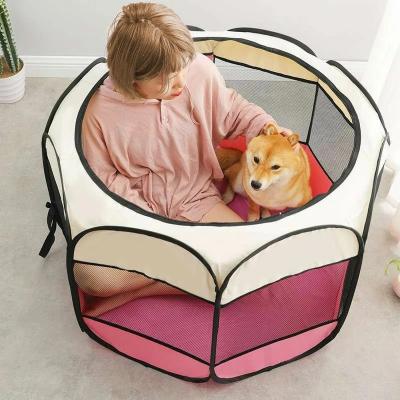 China Breathable Animal Cages Portable Folding Pet Tent Kennel Fencing Octagonal Cage For Cat Tent Oxford Cloth Pet Cages, Carriers for sale