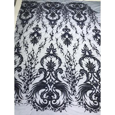 China High Quality Navy Blue Guipure Lace Embroidery Handmade Beaded African Tulle Fabric High Quality Nigerian Women Dress Sewing Material Textile for sale