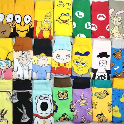 China A004 breathable spring, summer, autumn and winter male and female cartoon trend in socks cotton socks for sale