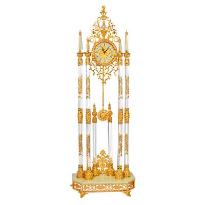 China Vintage Gold Floor Clock Vintage Style Metal Floor Stand Luxury Antique Grandfather Clock for sale