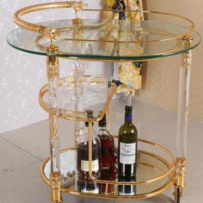 China Hotel Gold Family Vintage Trolley Tempered Glass Trolley Wine Rack High Quality Luxury Acrylic Dining Carts for sale