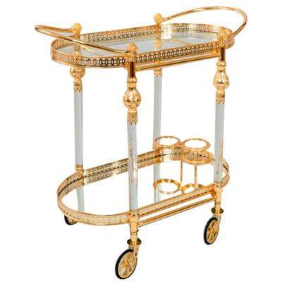 China Luxury Gold Luxury Kitchen Dining Trolley Bar Restaurant Tea Wine Rack Vintage Luxury Serving Cart for sale