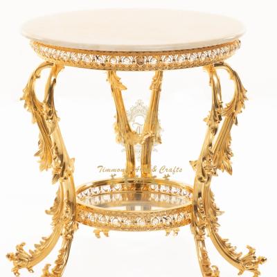 China Elegant Retro Style Modern French Golden Copper Natural Marble-topped Coffee Table With Two Dining Chairs for sale