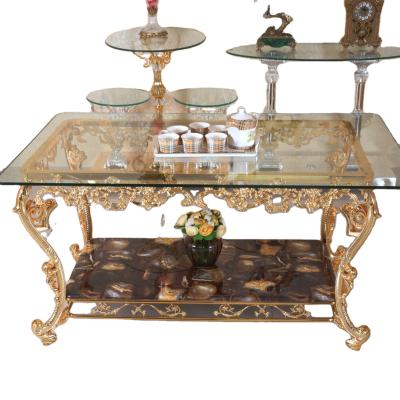 China European Large Rectangular Family Furniture Rectangular Slipcovered Dining Table Gold Dining Table Gold Dining Table For Sale for sale