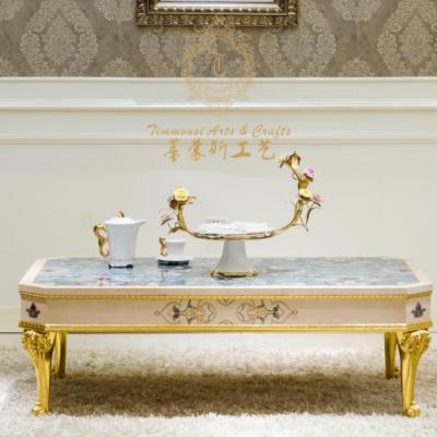 China Slipcovered Exquisite Carved French Style Hotel Family Wedding Tea Table, Soft Gold Blue White Collocation Series for sale