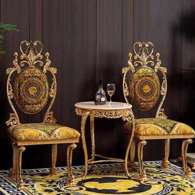 China Slipcovered European Palace Luxury Home Wedding Hotel Dining Chair Gold Plated Copper A Leisure Chair Set for sale