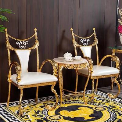 China Italian Style Home Chair Hotel Slipcovered Leather Wedding Gold Dining Chair Living Room A Set Of Leisure Chairs for sale