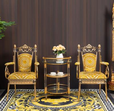 China European Home Wedding Living Room Chair Slipcovered Design High-grade Suede Fabric Gold Dining Chair A Leisure Chair Set for sale