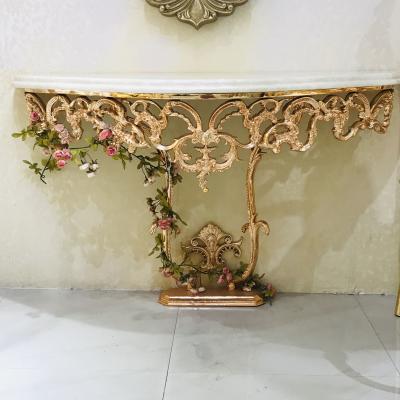 China Contemporary French Luxury Palace Style Vintage Marble-topped Gold Copper Console Table with Matching Holway Wall Mirror for sale