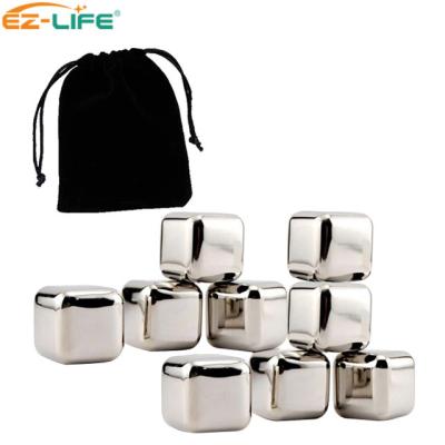 China Viable Stones Food Grade 304 Stainless Steel 9 Pcs / Lot Whiskeys Ice Cube Whiskey Bar Set With Pilou Bag for sale