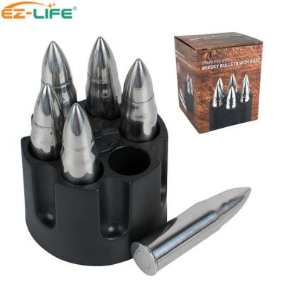 China Amazon Hot Sale Bar Accessories 6 PCS/set Sustainable Stainless Steel Whiskey Stones Reusable Metal Bullet Ice Cube With Cartridge Clip for sale