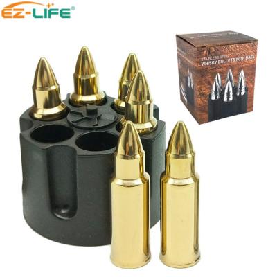 China Viable 6 PCS/Amazon Success Set Ice Cube Gold Stainless Steel Whiskey Stones Bullet Kit Reusable Ice Stone With Ammo Clip for sale