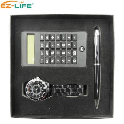 China Fashional Fashion Gift Set Custom Black Stainless Steel Man Watch Scientific Calculator Pen for sale