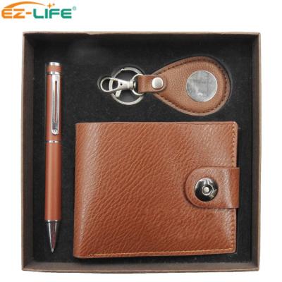 China Office Multifunctional Stationery Customs Brown Logo Gift Pen Wallet Leather Key Chain For Men for sale