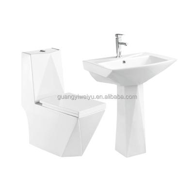 China Double-flow Ceramic Libya Sanitaryware Nigeria Bathroom Toilet Bowl Pedestal Wash Basin Set For Suite Africa for sale