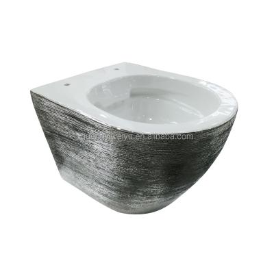 China Cheap Concealed Bathroom Cistern Popular Style White And Silver WC Contracted Design Plated Brushed Wall Hung Toilet for sale