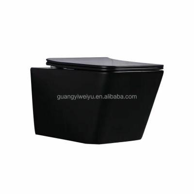 China European Modern Matte Black Ceramic Toilet Bowl Cistern Style Hidden Indelible Black Wall Hung Bathroom Vanity Cabinet for sale